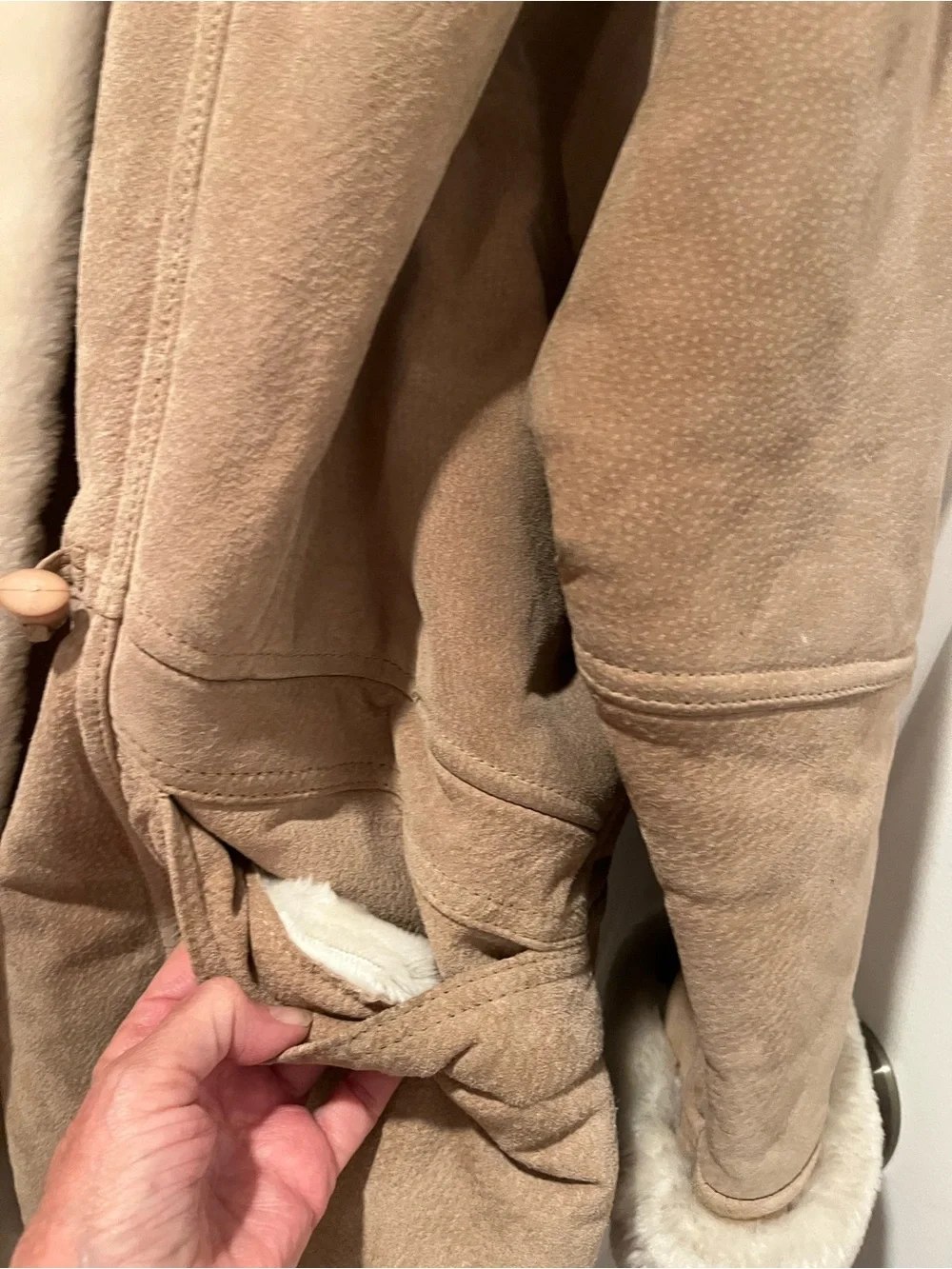 UNISEX Wilsons Leather Women's Tan Coat with Cream Faux-Shearling Trim